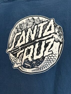 Santa Cruz Skateboards Blue White Mermaid Dot logo Y2K Skater Tee Streetwear.